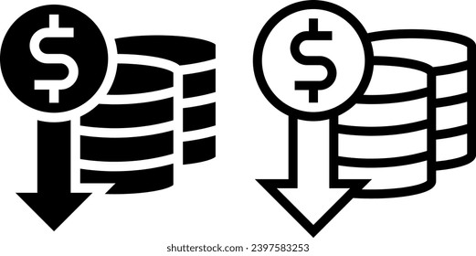 depreciation icon, money down sign symbol, glyoh and line style. Vector illustration