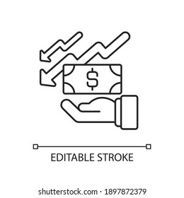 Depreciation linear icon. Accounting method of allocating cost of assets over its useful life. Thin line customizable illustration. Contour symbol. Vector isolated outline drawing. Editable stroke