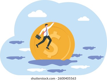 Depreciation, value reduce or drop, losing money from investment or economic recession, inflation or asset decline concept,

