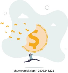 Depreciation, value reduce or drop, losing money from investment or economic recession, inflation or asset decline concept.flat character life .
