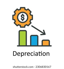 Ilustración de diseño de iconos de contorno de vector de depreciación. Símbolo de impuestos sobre el fondo blanco Archivo EPS 10