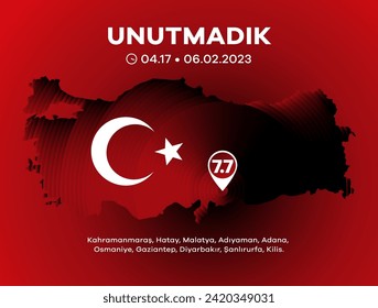 Türkiye Depremi. Translation: Turkey Earthquake. Get well soon to all of us. Kahramanmaras, Hatay, Osmaniye, Adıyaman, Gaziantep, Sanliurfa Diyarbakir, Malatya, Adana.