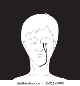 A depress man crying. Everything in his mind are black