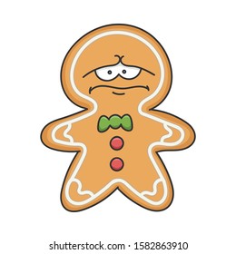 Depress sad Christmas holiday ginger bread cookie cartoon character isolated on white