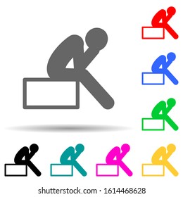 Deprimir, triste, man multi-color estilo icono. Glifo simple, vector plano del hombre sentado en iconos para ui y ux, sitio web o aplicación móvil