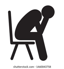 Depress, sad, stress man icon design. Icon men depress siting on chair. Men sad icon design. Vector illustration.