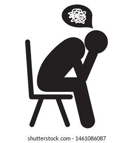 Depress, sad, stress man icon design. Icon men depress sitting on chair. Men sad icon design. Vector illustration.