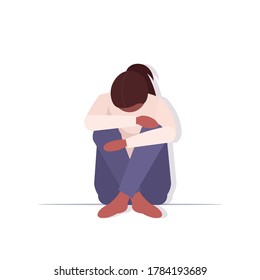 depressed african american woman crying depression problems stress psychotherapy bullying concept female cartoon character sitting pose isolated full length vector illustration