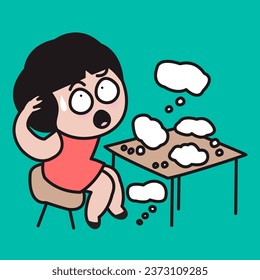 Depressed Anxiety Disorder Girl With Her Many Thought Bubbles Feel Very Nervous And Uncomfortable In Social Situation Concept Card Character illustration