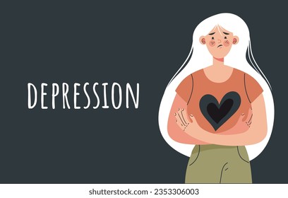 Depressed anxiety loneliness sad person banner concept. Vector flat graphic design illustration
