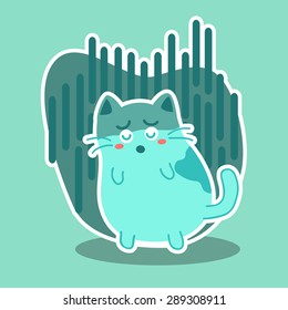 Depressed Blue Cat. Editable vector illustration of a cute depressed blue cat.