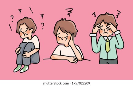 depressed boy sad failure no inspiration cute cartoon illustration disappointed 