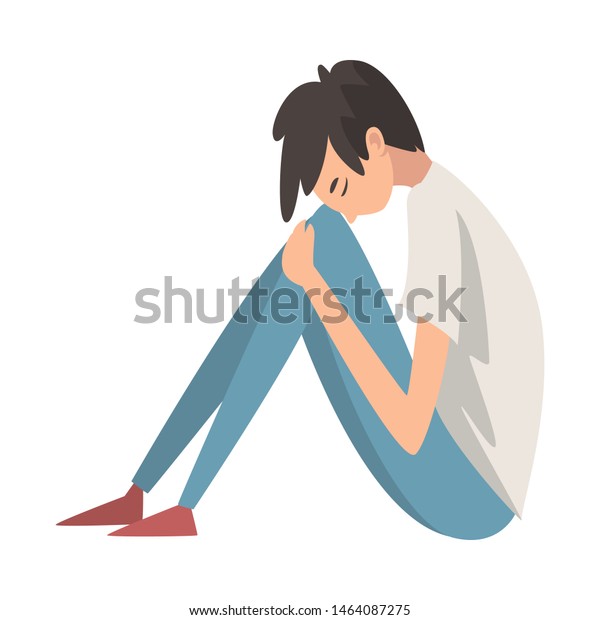 Depressed Boy Sitting On Floor Hugging Stock Vector (Royalty Free ...