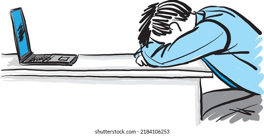 depressed business man desk laptop computer business concept vector illustration
