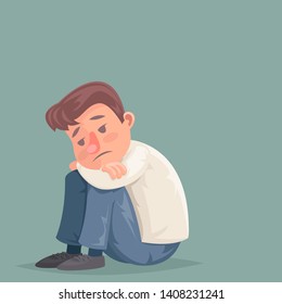 Depressed businessman suffer emotion depression sadness melancholy stress character cartoon design vector illustration