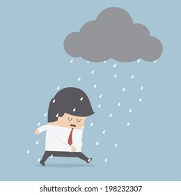 Depressed businessman walking in the rain, VECTOR, EPS10