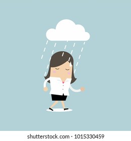 Depressed businesswoman walking in the rain. vector