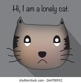 Depressed cat, emotional cat vector, cat face, cat cartoon
