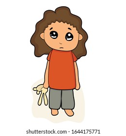 Depressed child looking lonely. Illustration of a sad child, helpless, bullying.