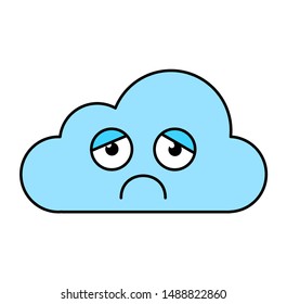 Depressed cloud sticker outline illustration. Melancholy, gloomy emoji. Social media emoticon