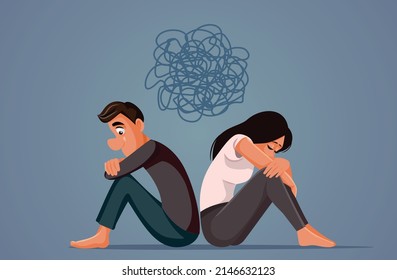 Depressed Couple Having Communication Problems Vector Cartoon Illustration. Husband And Wife In Need Pf Physiotherapy For Their Toxic Relationship
