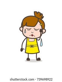 Depressed Face with Sweat on Face - Cute Cartoon Girl Vector
