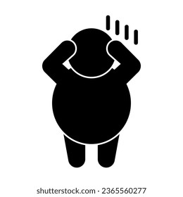 Depressed fat person silhouette icon. Vector.