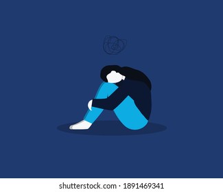 Depressed Female Character Sitting On Floor Stock Vector (Royalty Free ...