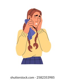 Depressed girl cries for despair, problems. Lonely young woman with unhappy emotions on face weeping. Sad person with upset facial expression. Flat isolated vector illustration on white background