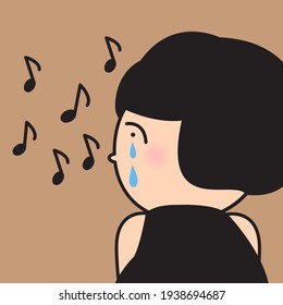 Depressed Girl Crying After Listening To Certain Songs. Peak Emotional Responses To Music Concept Card Character illustartion