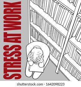 Depressed girl grabs head. Overworked woman. All hands' job. Vector illustration