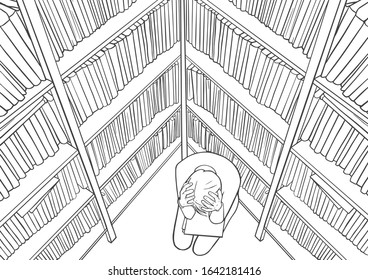 Depressed girl grabs head. Overworked woman. All hands' job. Vector illustration