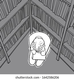 Depressed girl grabs head. Overworked woman. All hands' job. Vector illustration