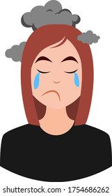 Depressed girl, illustration, vector on white background
