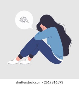 Depressed Girl Sitting Down – Overthinking, Anxiety, and Emotional Distress Concept Illustration