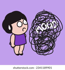 A Depressed Girl Taking A Step Back To Observe Her Stressed And Panic Mood Concept Card Character illustration