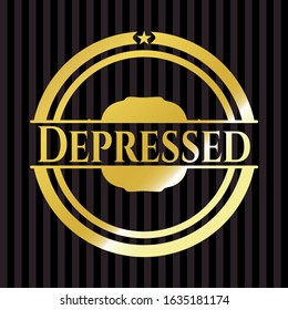 Depressed gold badge. Vector Illustration. Detailed.