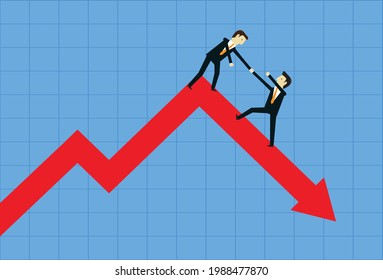 Depressed graph with business assistance, Vector illustration in flat style