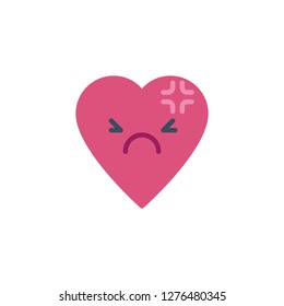 Depressed heart face character emoji flat icon, vector sign, colorful pictogram isolated on white. Headache Face emoticon symbol, logo illustration. Flat style design