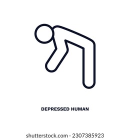 depressed human icon. Thin line depressed human icon from feeling and reaction collection. Outline vector isolated on white background. Editable depressed human symbol can be used web and mobile