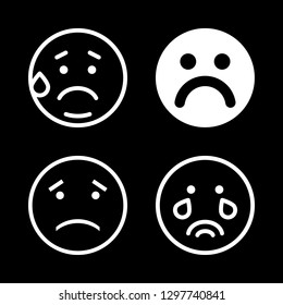 depressed icons set with crying, sad and sad black emoticon face vector set