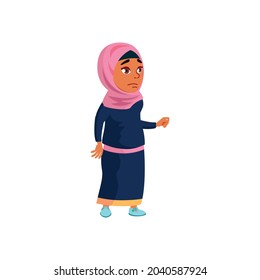 depressed islamic girl looking at jewelry accessories in shop cartoon vector. depressed islamic girl looking at jewelry accessories in shop character. isolated flat cartoon illustration