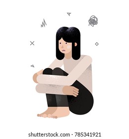 depressed lady with dark hair vector illustration