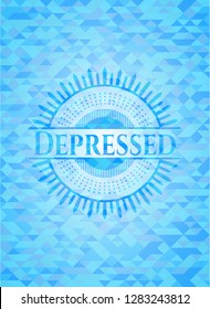 Depressed light blue emblem with triangle mosaic background