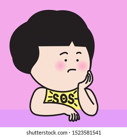 Depressed And Lonely Teenage Girl Puttting Hands Over Her Face With Abbreviation Text Save Our Souls On Her Outfit Concept Card Character illustration
