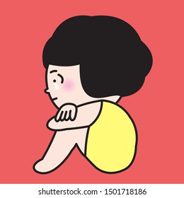 The Depressed and Lonely Woman Sits on the Floor Concept Card Character illustration