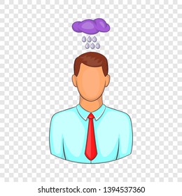Depressed man with cloud over his head icon. Cartoon illustration of human emotion vector icon for web design