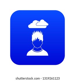 Depressed man with dark cloud over his head icon digital blue for any design isolated on white vector illustration