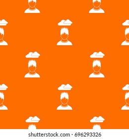 Depressed man with dark cloud over his head pattern repeat seamless in orange color for any design. Vector geometric illustration