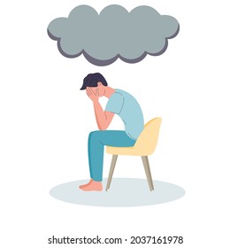 Depressed Man Depression Headache Migraine Sits Stock Vector (Royalty ...